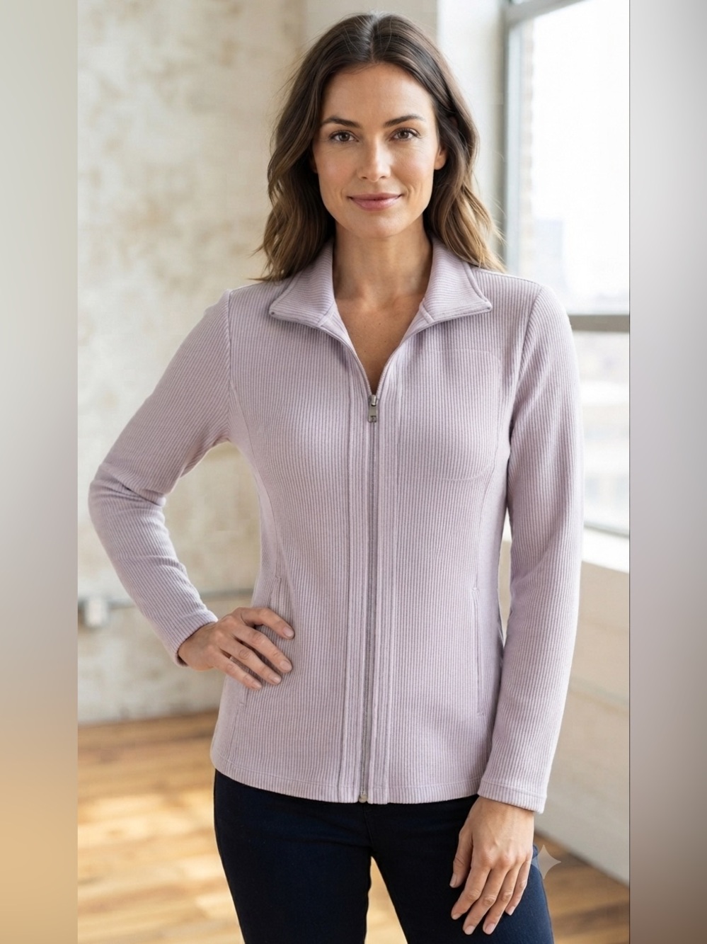Andrew Marc Ribbed Full Zip Jacket Light Lavender NWT Women’s Size Small